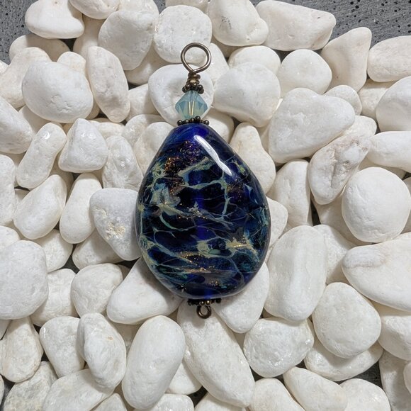 Vintage 90s Handmade Glass Lampwork Bead - Murano Glass - Blue Pendant - Picture 5 of 5